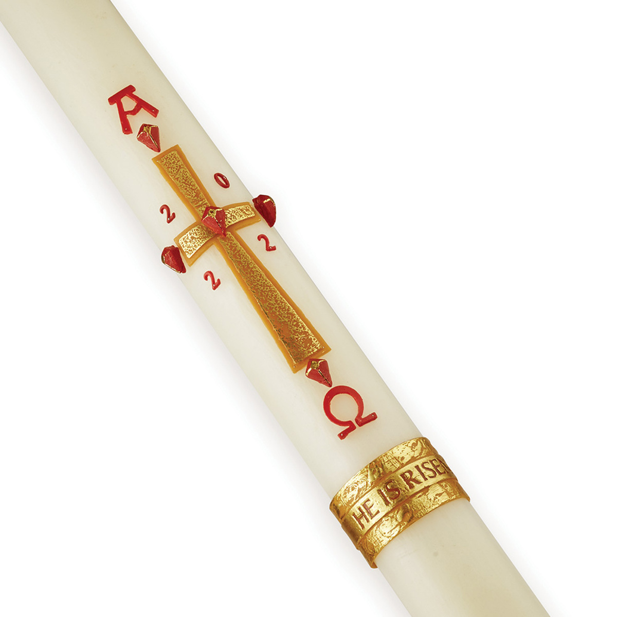 Root Paschal Candle He is Risen – Red 2 1/2” x 44”
