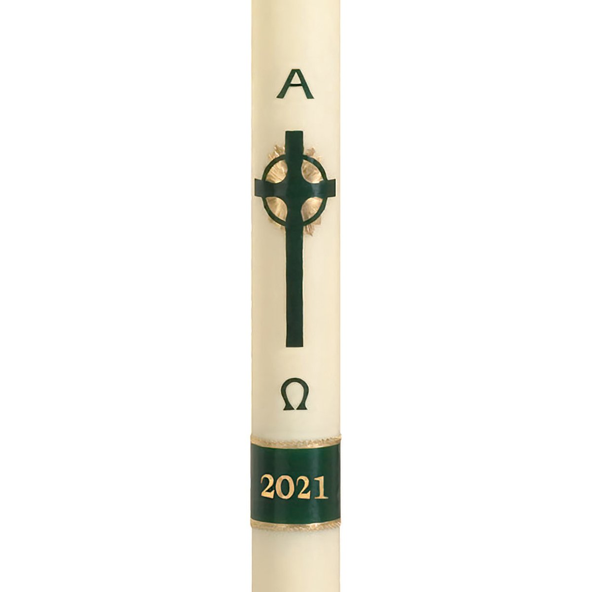 Will & Baumer Paschal Candle Emerald Cross 2″ x 36″
