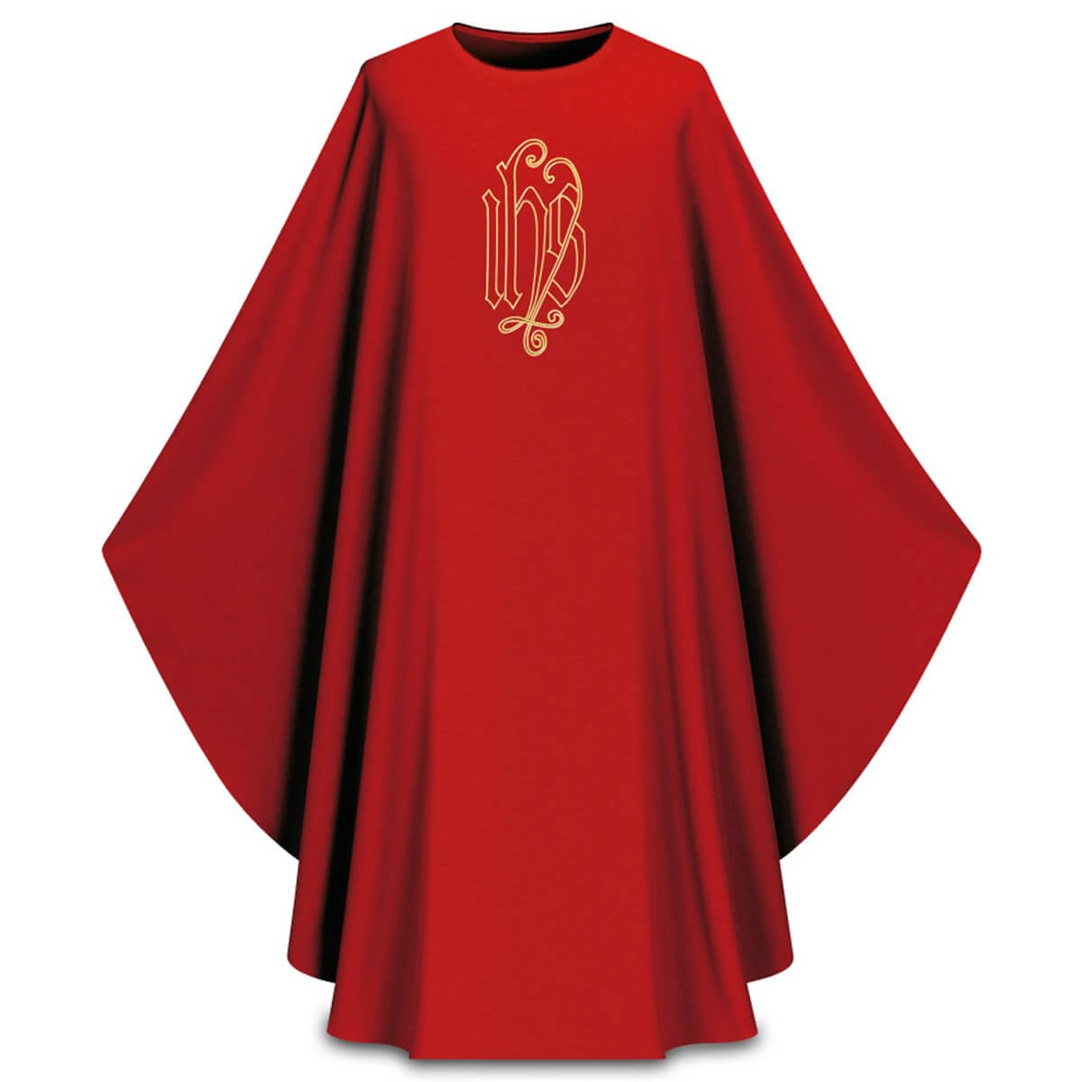 Slabbinck Gothic Chasuble in Pius Fabric Red w IHS Embroidery