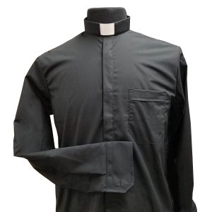 Solivari Clergy Shirt Tab Collar 100% Cotton Long Sleeve Black