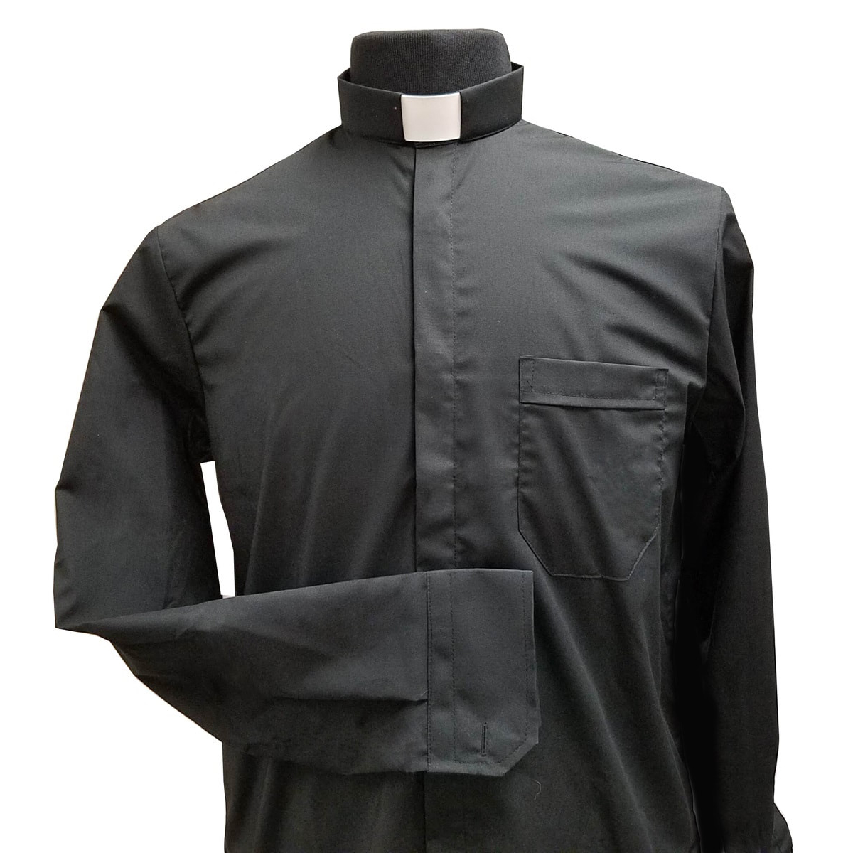 Solivari Clergy Shirt Tab Collar Poly-Cotton Long Sleeve Black