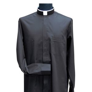 Solivari Clergy Shirt Roman Collar Poly-Cotton Long Sleeve Black