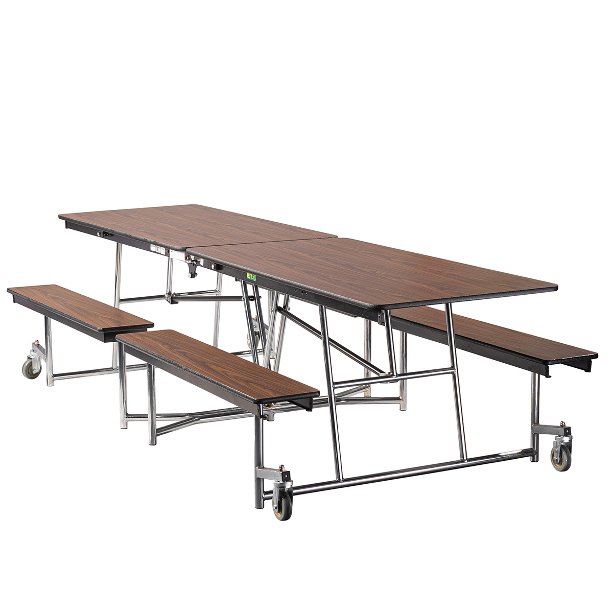 NPS 10′ Mobile Bench Cafeteria Table, MDF Core, Protect Edge, Chrome Frame