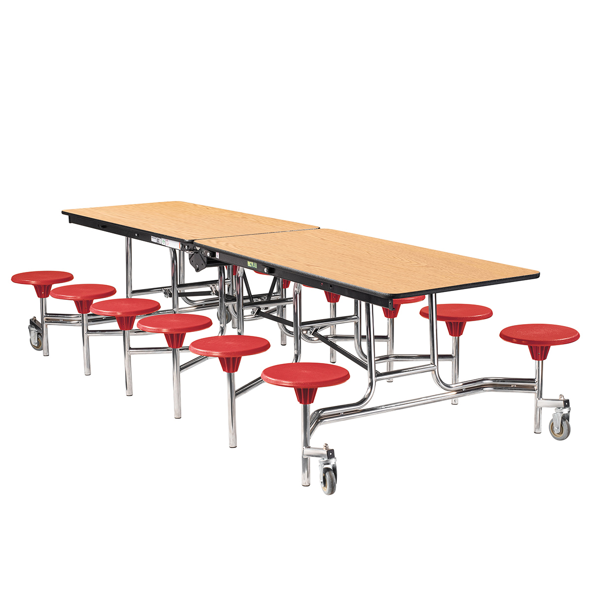 NPS 10′ Mobile Stool Cafeteria Table, MDF Core, Protect Edge, Chrome Frame