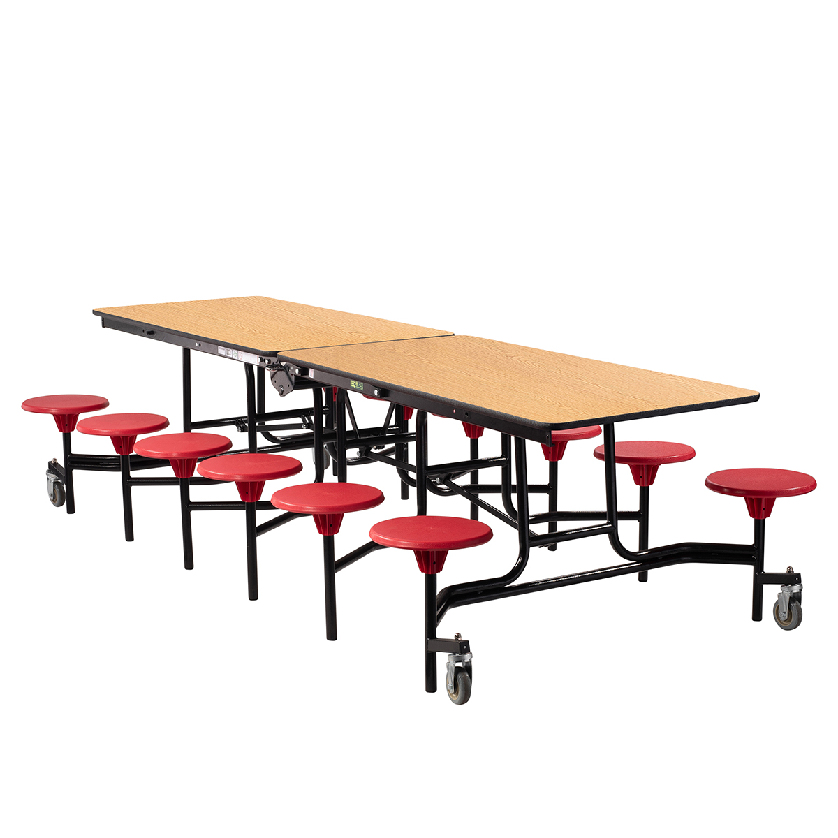 NPS 10′ Mobile Stool Cafeteria Table, MDF Core, Protect Edge, Black Frame